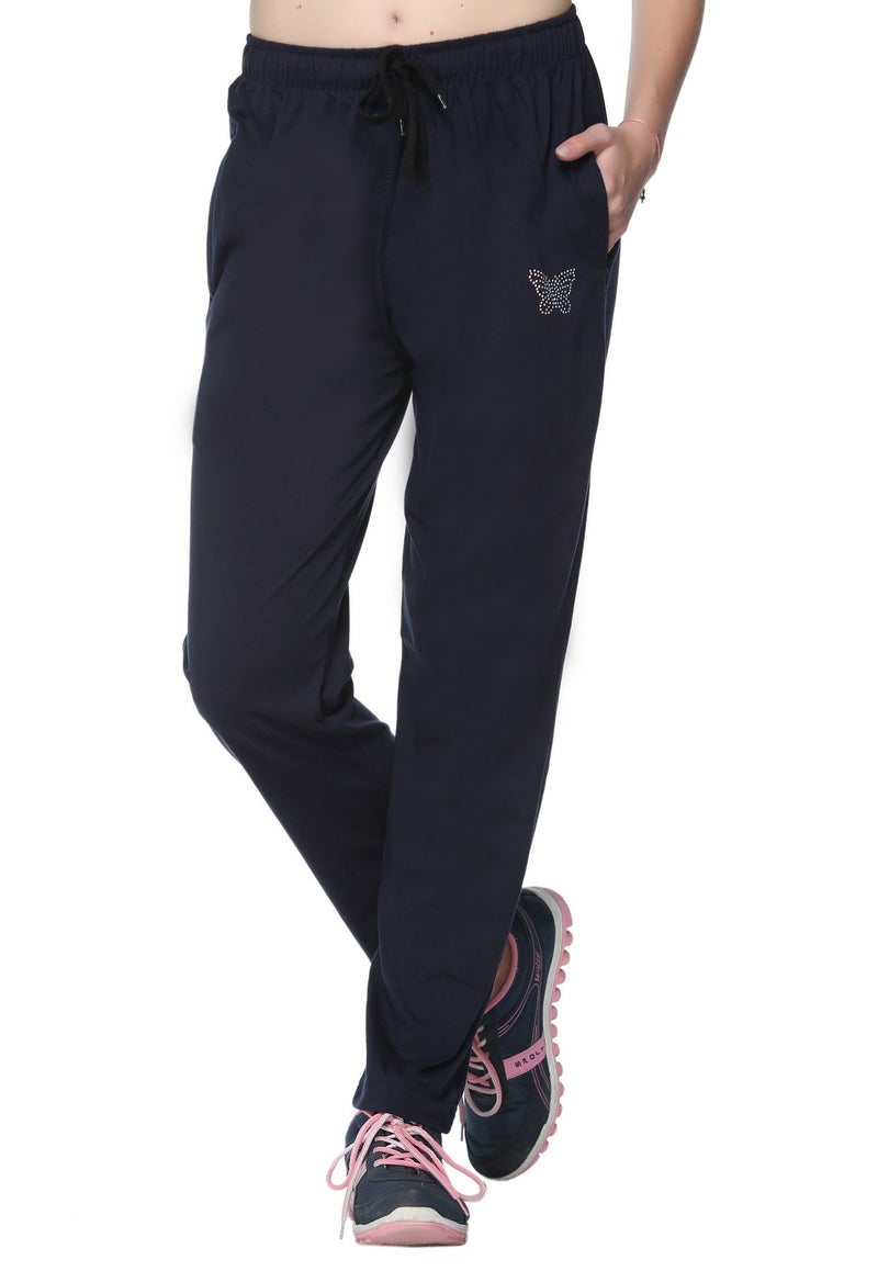 CUPID Women Relaxed Fit Cotton Sportswear Lounge Pants, Comfortable Track Pant, Lower, Sports Trouser, Joggers N Daily Gym Wear for Ladies_Navy Blue_Medium - Image 1