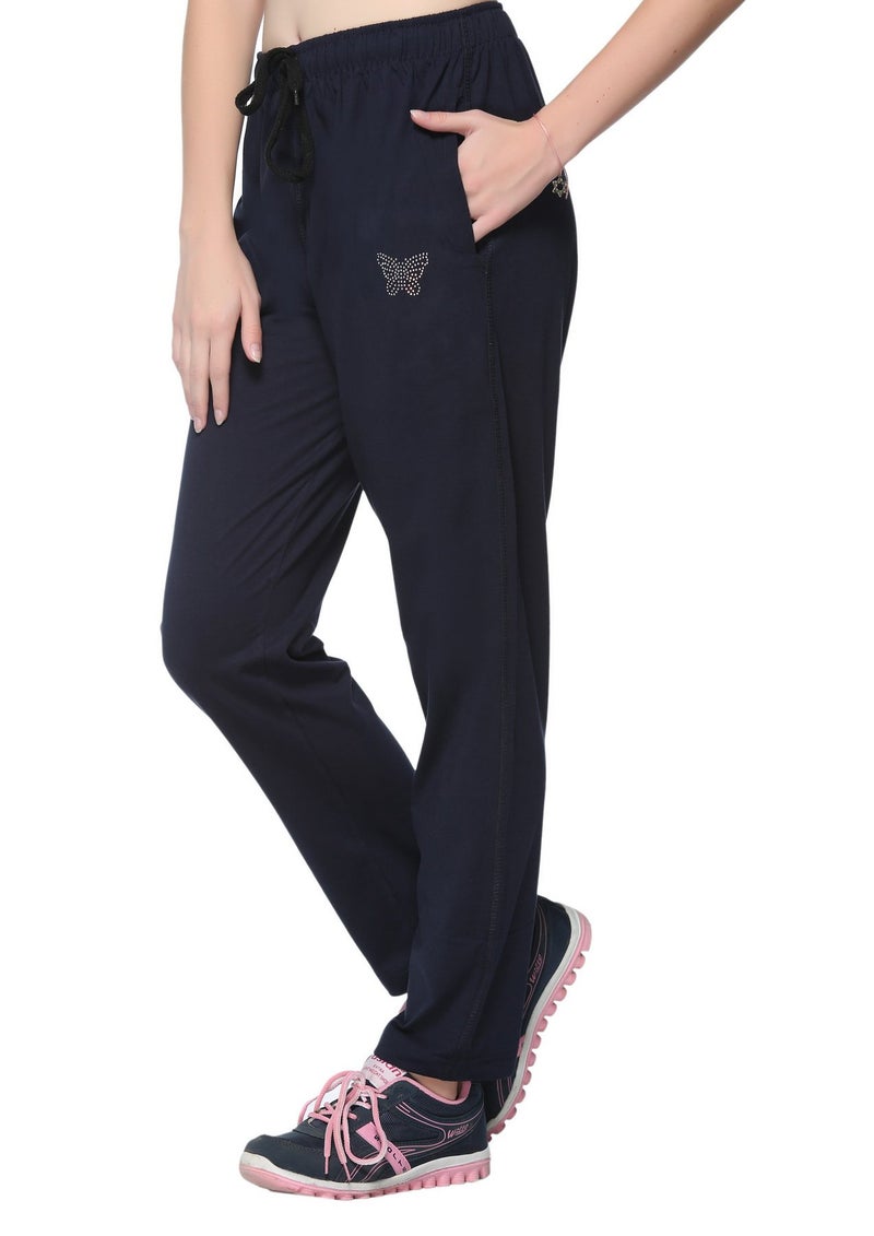 CUPID Women Relaxed Fit Cotton Sportswear Lounge Pants, Comfortable Track Pant, Lower, Sports Trouser, Joggers N Daily Gym Wear for Ladies_Navy Blue_Medium - Image 2