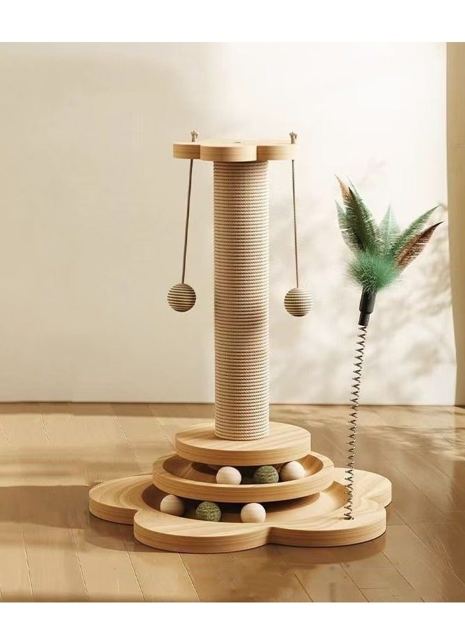 Pet Solid Wood Cat Scratching Post with Rolling Track - Multifunctional Cat Activity Center - Image 1