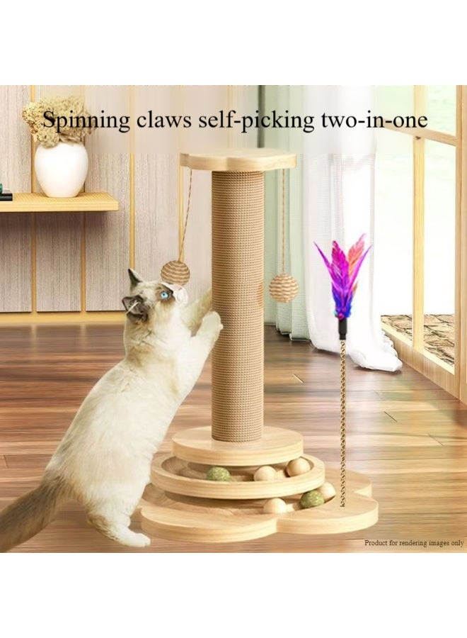 Pet Solid Wood Cat Scratching Post with Rolling Track - Multifunctional Cat Activity Center - Image 4