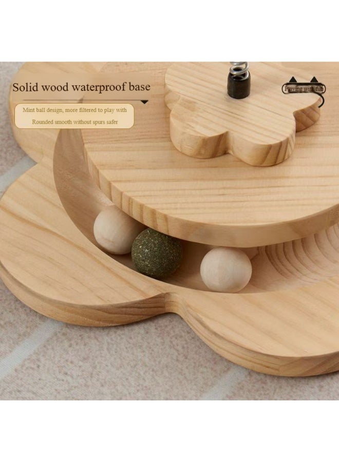Pet Solid Wood Cat Scratching Post with Rolling Track - Multifunctional Cat Activity Center - Image 3