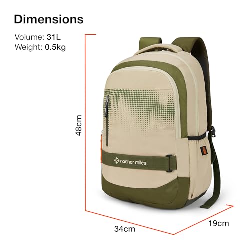 Nasher Miles Technology 3 Compartment Laptop Backpack 31 Liters Polyester with Raincover| Front Organiser Ideal for College, School Bags for Boys & Girls (Olive) - Image 5