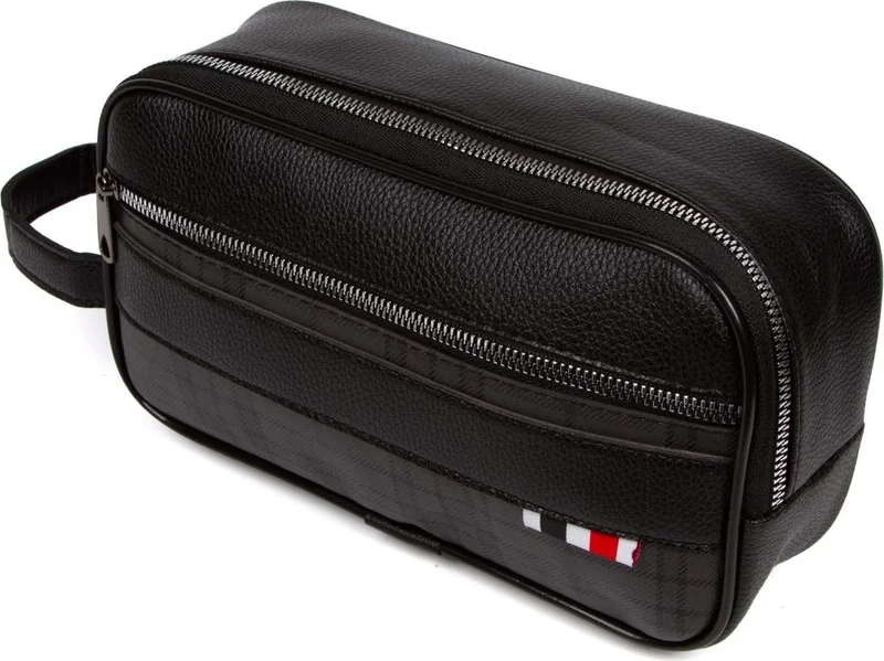 اديلينا باجز Black Leather Portfolio Clutch Bag Travel Cosmetic Bag Men's Clutch Bag