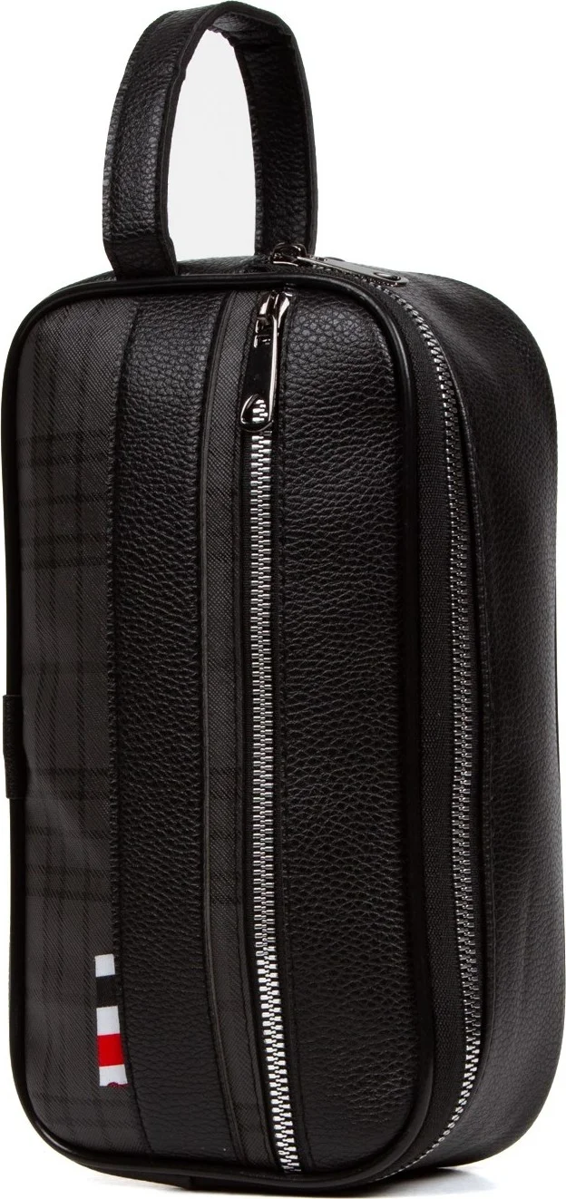 اديلينا باجز Black Leather Portfolio Clutch Bag Travel Cosmetic Bag Men's Clutch Bag
