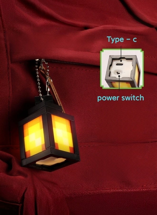 Minecraft Pixelated Lantern Keychain Night Light USB Rechargeable Portable LED Lamp for Bedroom Travel and Collectors - Image 5