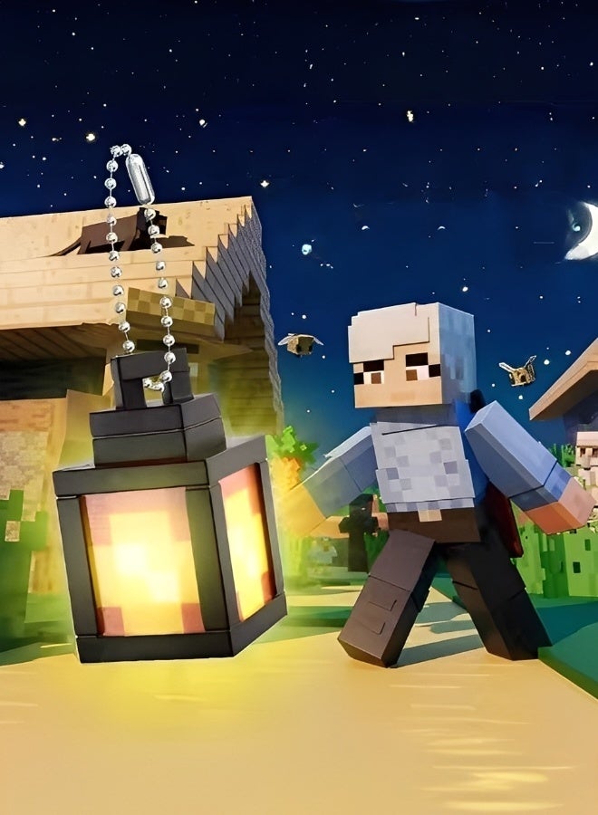 Minecraft Pixelated Lantern Keychain Night Light USB Rechargeable Portable LED Lamp for Bedroom Travel and Collectors - Image 2