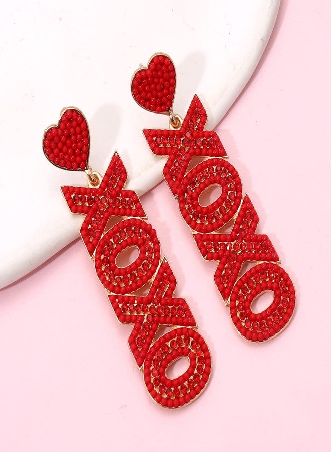 YAHPERN Valentine’s Day Earrings, Beaded Heart Earrings for Women Rhinestone Glitter XOXO LOVE Earrings Valentine’s Day Gifts for Her, Zinc, crystal - Image 2