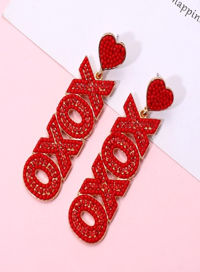 YAHPERN Valentine’s Day Earrings, Beaded Heart Earrings for Women Rhinestone Glitter XOXO LOVE Earrings Valentine’s Day Gifts for Her, Zinc, crystal - Image 3