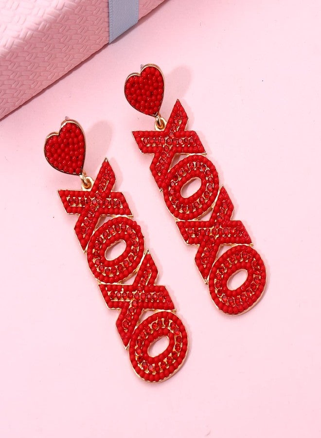 YAHPERN Valentine’s Day Earrings, Beaded Heart Earrings for Women Rhinestone Glitter XOXO LOVE Earrings Valentine’s Day Gifts for Her, Zinc, crystal - Image 4