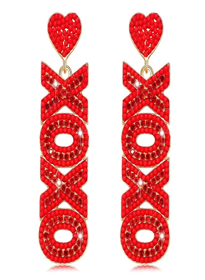 YAHPERN Valentine’s Day Earrings, Beaded Heart Earrings for Women Rhinestone Glitter XOXO LOVE Earrings Valentine’s Day Gifts for Her, Zinc, crystal - Image 5