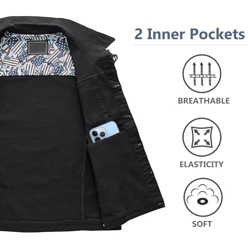 JYG Denim Vest for Men Casual Lapel Trucker Jeans Vests Fashion Vintage Sleeveless Vest (US, Alpha, X-Large, Regular, Regular, Black) - Image 3
