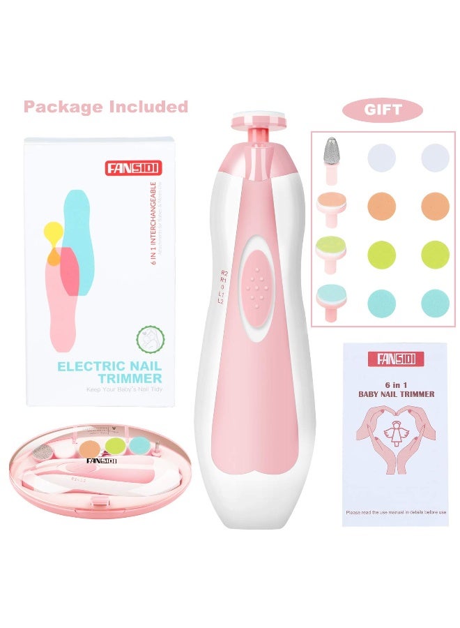 FANSIDI Baby Nail File Electric Nail Trimmer Safe Baby Nail Clippers Manicure Set with 10 Grinding Heads 8 Sandpapers, Trim Polish Groom for Newborn Infant Toddler or Adult Toes Fingernails Care, Pink - Image 5
