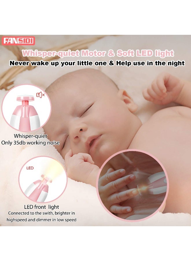 FANSIDI Baby Nail File Electric Nail Trimmer Safe Baby Nail Clippers Manicure Set with 10 Grinding Heads 8 Sandpapers, Trim Polish Groom for Newborn Infant Toddler or Adult Toes Fingernails Care, Pink - Image 3