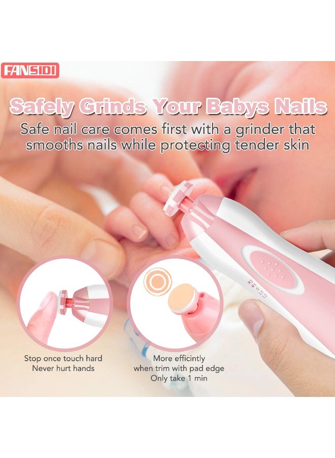 FANSIDI Baby Nail File Electric Nail Trimmer Safe Baby Nail Clippers Manicure Set with 10 Grinding Heads 8 Sandpapers, Trim Polish Groom for Newborn Infant Toddler or Adult Toes Fingernails Care, Pink - Image 4