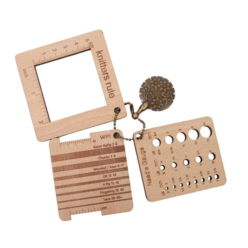 Lampstop Wood Knitting Gauge Rulers 3 Set Wood Knitting Guage with Yarn Cutter for Sewing Knitting Crafts - Image 1