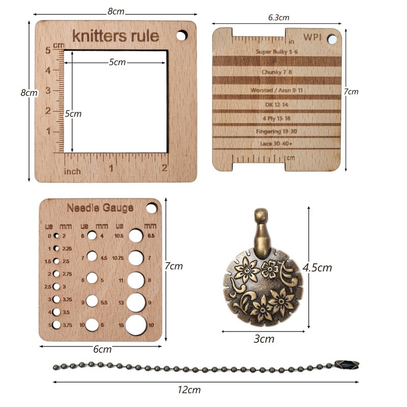 Lampstop Wood Knitting Gauge Rulers 3 Set Wood Knitting Guage with Yarn Cutter for Sewing Knitting Crafts - Image 2