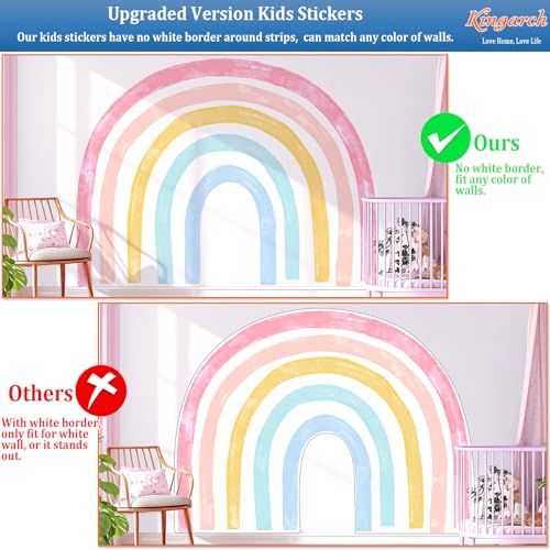 Kingarch Large Watercolor Rainbow Wall Decals, Colorful Peel and Stick Fabric Nursery Wall Decor, Removable Home Room Wall Decor Murals Stickers for Kids Girls Toddler Bedroom Living Room Playroom - Image 2