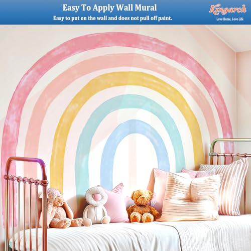 Kingarch Large Watercolor Rainbow Wall Decals, Colorful Peel and Stick Fabric Nursery Wall Decor, Removable Home Room Wall Decor Murals Stickers for Kids Girls Toddler Bedroom Living Room Playroom - Image 5