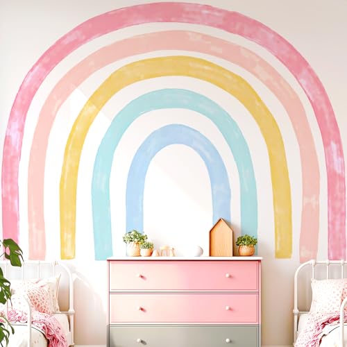 Kingarch Large Watercolor Rainbow Wall Decals, Colorful Peel and Stick Fabric Nursery Wall Decor, Removable Home Room Wall Decor Murals Stickers for Kids Girls Toddler Bedroom Living Room Playroom - Image 1