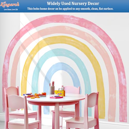 Kingarch Large Watercolor Rainbow Wall Decals, Colorful Peel and Stick Fabric Nursery Wall Decor, Removable Home Room Wall Decor Murals Stickers for Kids Girls Toddler Bedroom Living Room Playroom - Image 3