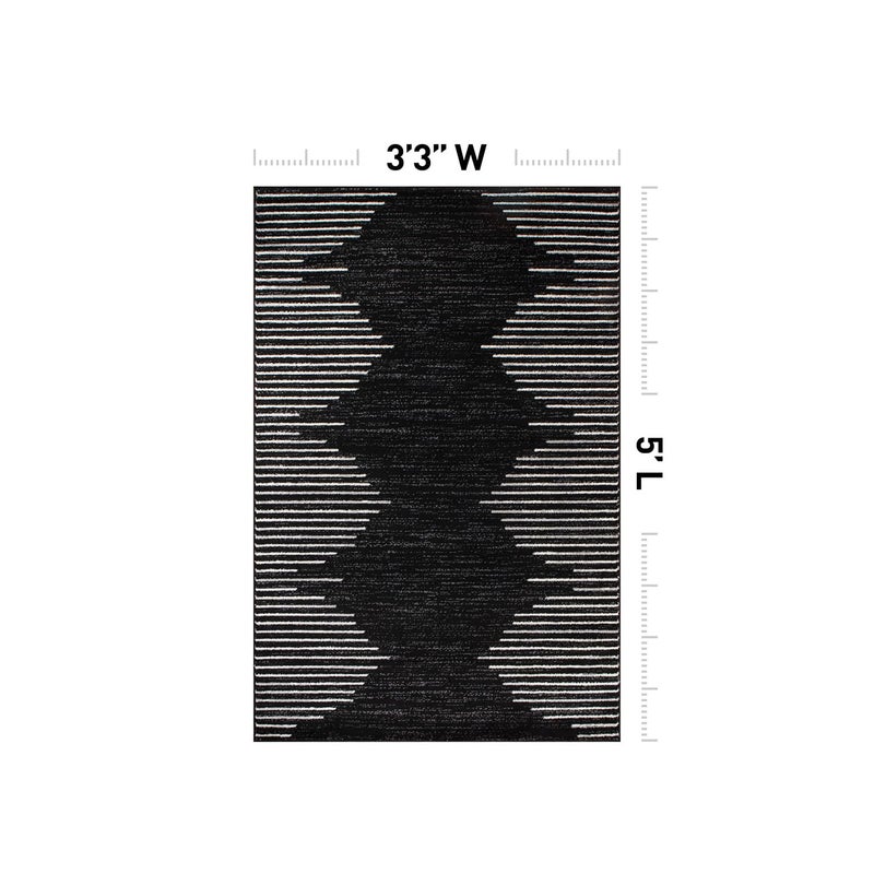 Rugshop Bohemian Stripe Stain Resistant High Traffic Living Room Kitchen Bedroom Dining Home Office Area Rug 3'3" x 5' Black - Image 2