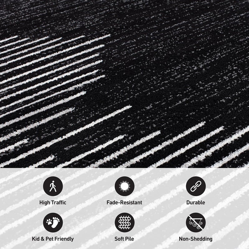 Rugshop Bohemian Stripe Stain Resistant High Traffic Living Room Kitchen Bedroom Dining Home Office Area Rug 3'3" x 5' Black - Image 5