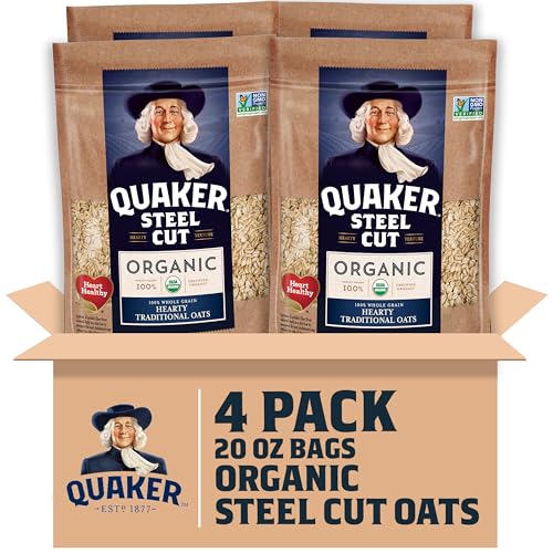Quaker Steel Cut Oats USDA Organic Non GMO Project Verified 20oz Resealable Bags Pack of 4