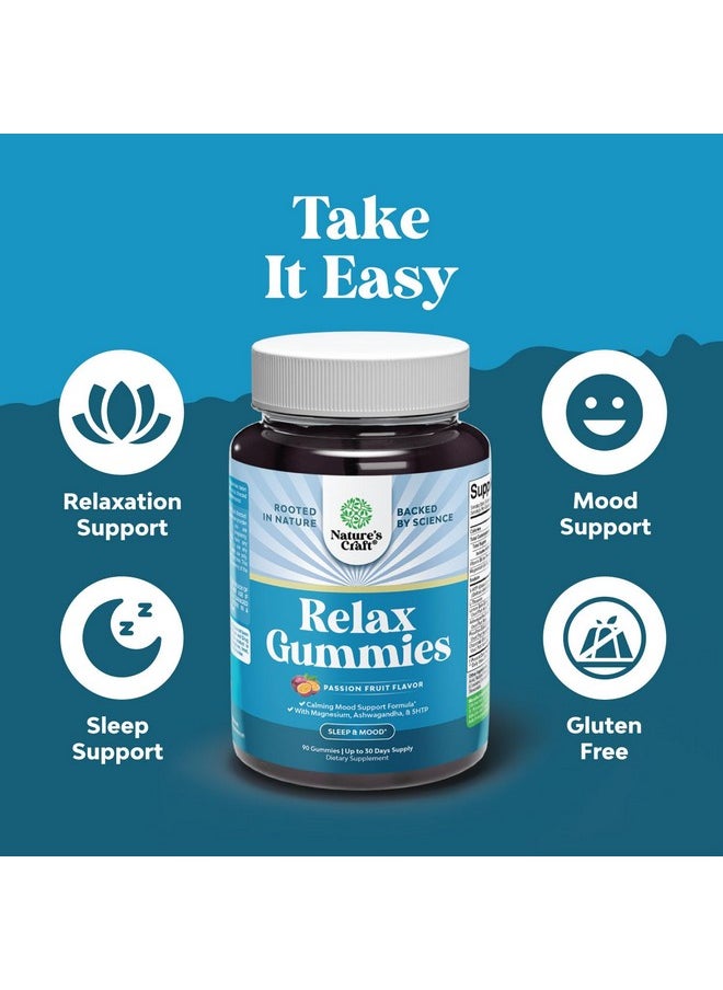 Calming Gummies for Adults with Ashwagandha and Magnesium - Relaxing Stress Gummies with L Theanine 5HTP and Lemon Balm Extract - Adaptogenic Gummies with Chamomile Extract and Vitamin B6 - 180 Count