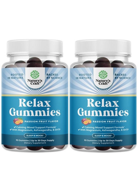 Calming Gummies for Adults with Ashwagandha and Magnesium - Relaxing Stress Gummies with L Theanine 5HTP and Lemon Balm Extract - Adaptogenic Gummies with Chamomile Extract and Vitamin B6 - 180 Count