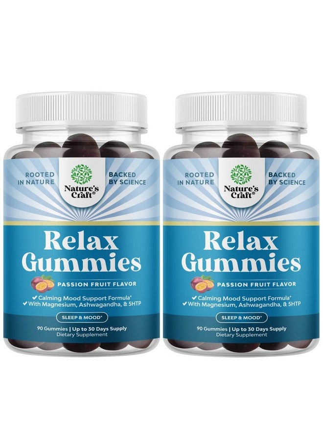 Calming Gummies for Adults with Ashwagandha and Magnesium - Relaxing Stress Gummies with L Theanine 5HTP and Lemon Balm Extract - Adaptogenic Gummies with Chamomile Extract and Vitamin B6 - 180 Count
