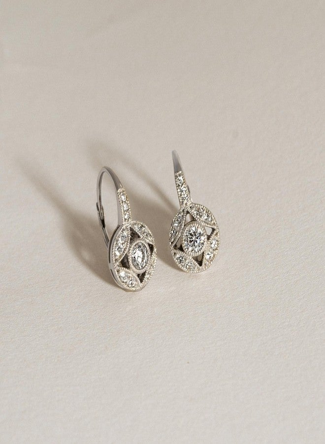 ديامون بليس أقراط DIAMONBLISS مطلية بالذهب الأصفر/الذهب الوردي/الروديوم، مصنوعة من الفضة الإسترليني، مرصعة بالزركونيا المكعبة عيار 1 قيراط، بتصميم عتيق، مزودة بمشبك خلفي - Image 3