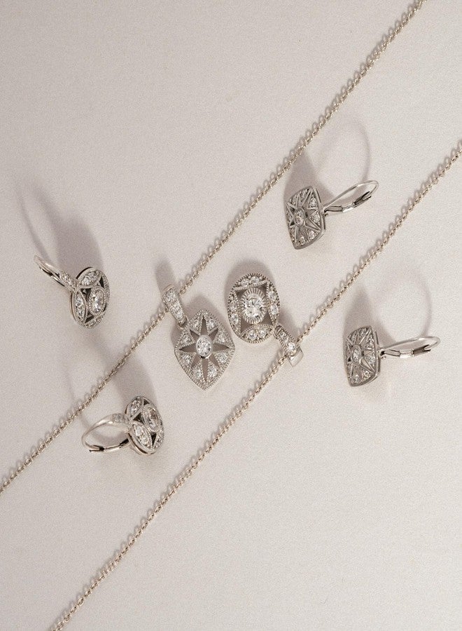 ديامون بليس أقراط DIAMONBLISS مطلية بالذهب الأصفر/الذهب الوردي/الروديوم، مصنوعة من الفضة الإسترليني، مرصعة بالزركونيا المكعبة عيار 1 قيراط، بتصميم عتيق، مزودة بمشبك خلفي - Image 5