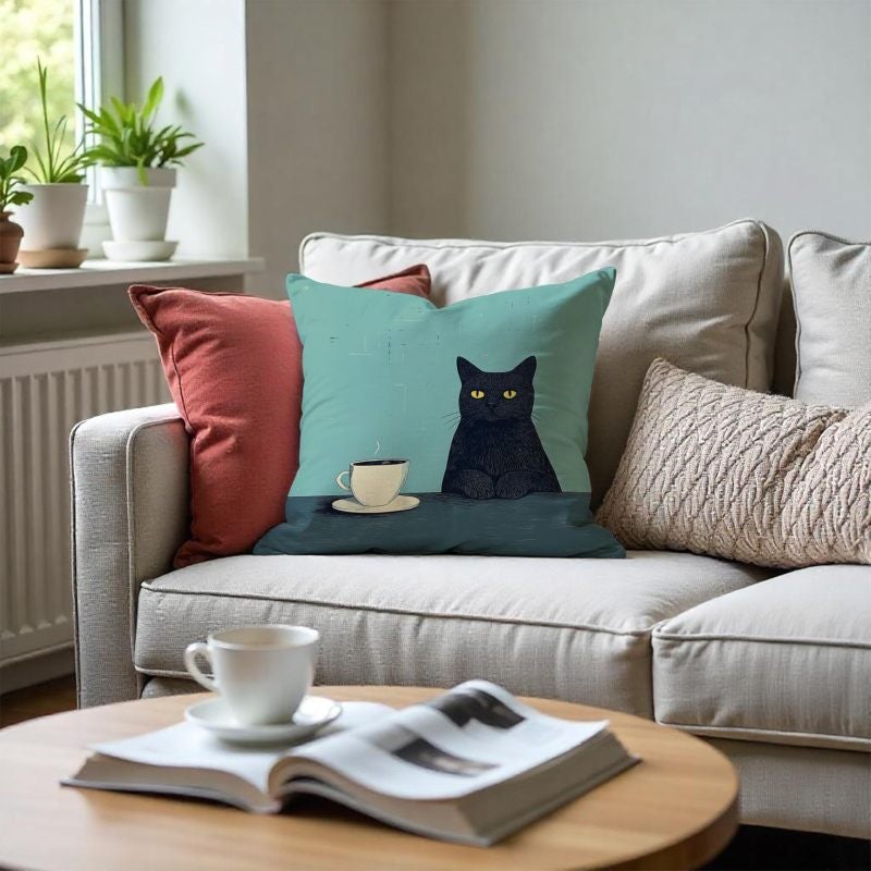Cat Pillow Cover: Blue Premium Flannel Soft Touch - Concealed Invisible Zipper Decorative Pillow Case for Cat Lovers Home Bedroom Living Room Decor - Image 4