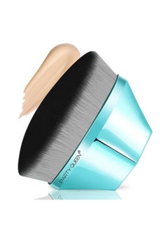 PARTY QUEEN Foundation Makeup Brushes Flawless Magic Kabuki Face Brush Flat Top For Powder Blending Liquid Or Cream Cosmetics With Portable Case Brochas De Maquillaje (Green)  - Image 1