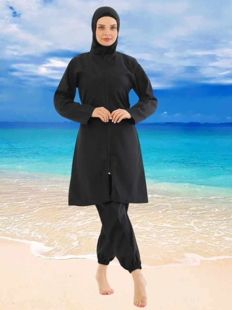 Tezzgelsin Women's Parachute Model Long Sleeve Zippered Wide Leg Hijab Swimsuit