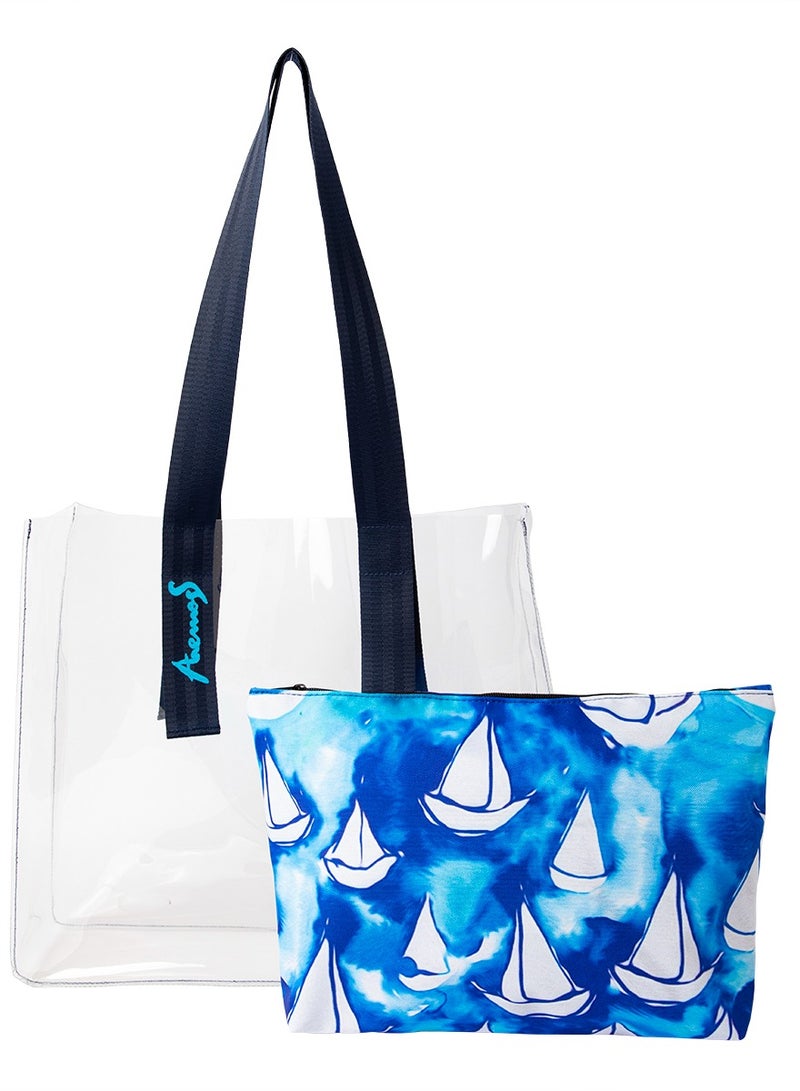 Anemoss Clear Tote Bag Clutch Purse Combo, Large Beach Bag, Waterproof Beach Tote, Transparent See Through Clear Bags for Women, Carrying to Beach, Pool, Shopping and Travel, Made in Turkey - Image 1
