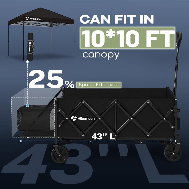 Hikemoon 43'' Extra Long Collapsible Wagon with Extended Tailgate, 360LBS Heavy Duty Wagons Carts Foldable, Portable Folding Outdoor Utility Cart for Grocery, Shopping, Garden, Camping, Black - Image 4