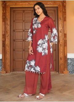  قصة Women's Burnt Sienna Whispering Botanics Kurta Set  - Image 3
