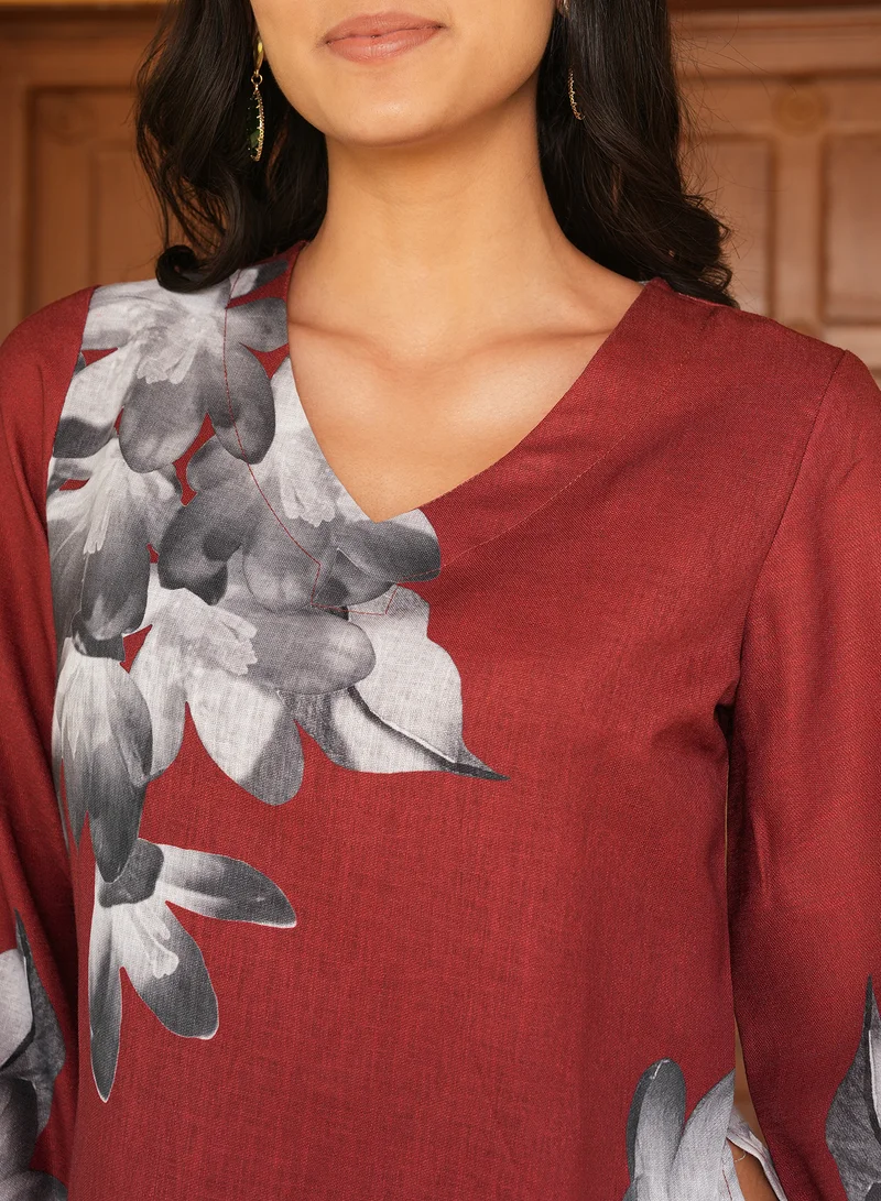 QISSA Women's Burnt Sienna Whispering Botanics Kurta Set