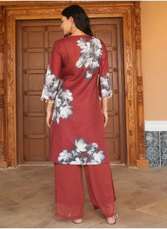  قصة Women's Burnt Sienna Whispering Botanics Kurta Set  - Image 4