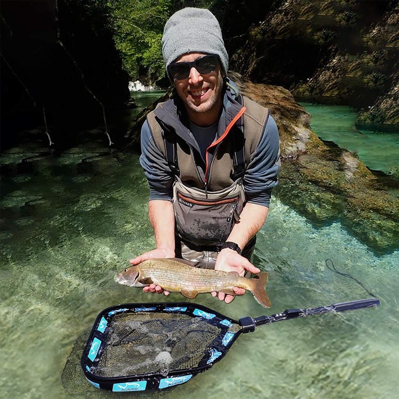 PLUSINNO Floating Fishing Net for Steelhead, Salmon, Fly, Kayak, Catfish, Bass, Trout Fishing, Rubber Coated Foldable Landing Net with Fixed or Telescoping Pole Handle, Fishing Gear and Gifts for Men - Image 5