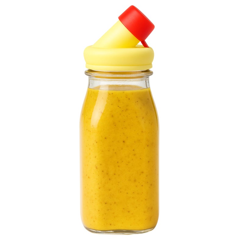 kitchentoolz Salad Dressing Shaker Bottle â€“ 12oz Carafe Glass Bottle with Silicone Pour Spout and Tamper-Proof Lid for Sauces and Marinades - Salad Dressing Dispenser Container - Image 1