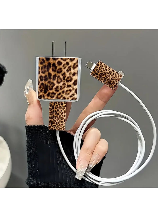 Generic - Applicable To For Apple 18w/20w Charger Protective Case TPU Protective Case Leopard Print Charger Protective Case-Color:Leopard Print [three-piece Set - 1 Charging Headband + 2 Small Heads] - Image 1