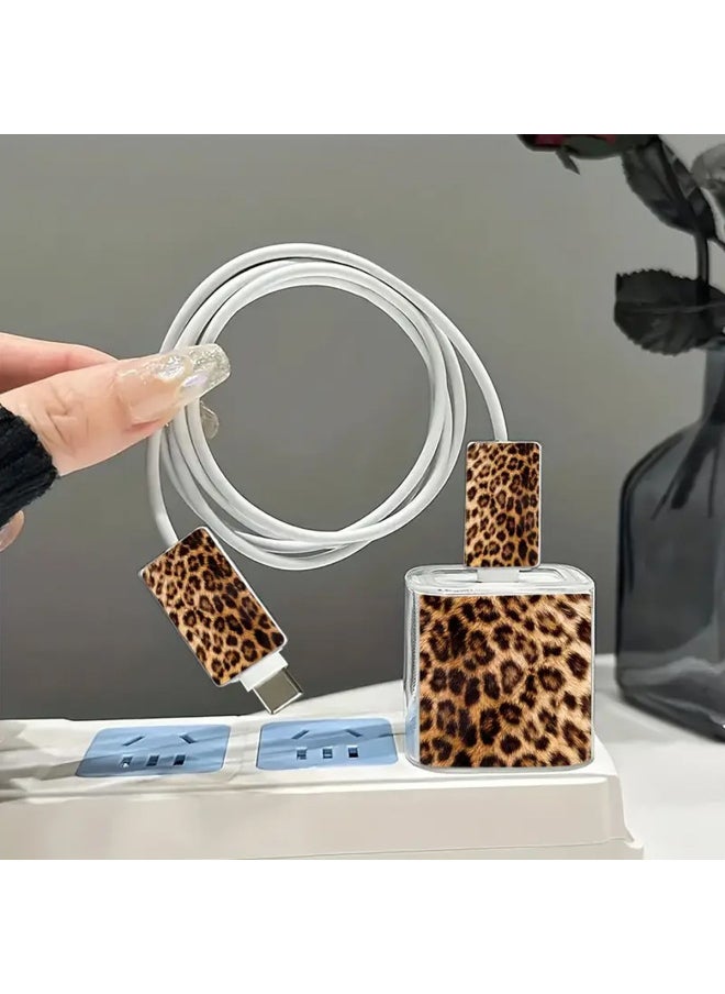 Generic - Applicable To For Apple 18w/20w Charger Protective Case TPU Protective Case Leopard Print Charger Protective Case-Color:Leopard Print [three-piece Set - 1 Charging Headband + 2 Small Heads] - Image 1
