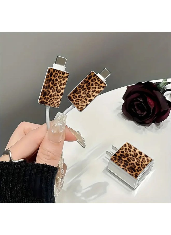 Generic - Applicable To For Apple 18w/20w Charger Protective Case TPU Protective Case Leopard Print Charger Protective Case-Color:Leopard Print [three-piece Set - 1 Charging Headband + 2 Small Heads] - Image 1