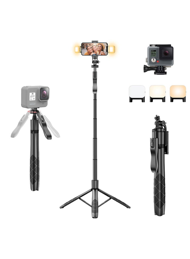 Sunbmebge 60" Phone Tripod,Tripod for iPhone with Fill Light and Rechargeable Remote,Aluminum Selfie Stick Phone Stand Compatible with Cell Phone/Camera/Ring Light/DJI/GoPro  - Image 1