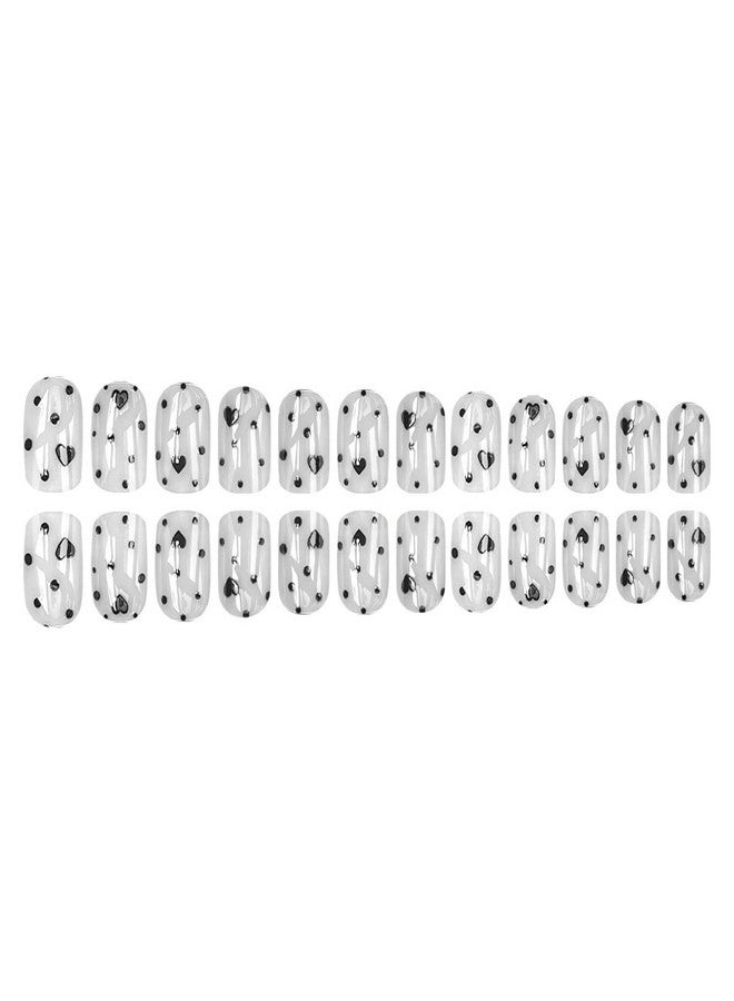 GRITOSE Valentine's Day Press on Nail Short Square Fake Nails with Polka Dot Heart designs White Black False Nails Glossy Full Cover Acrylic Press ones Reusable Glue on Nails for Women Girls Manicure24pcs - Image 4