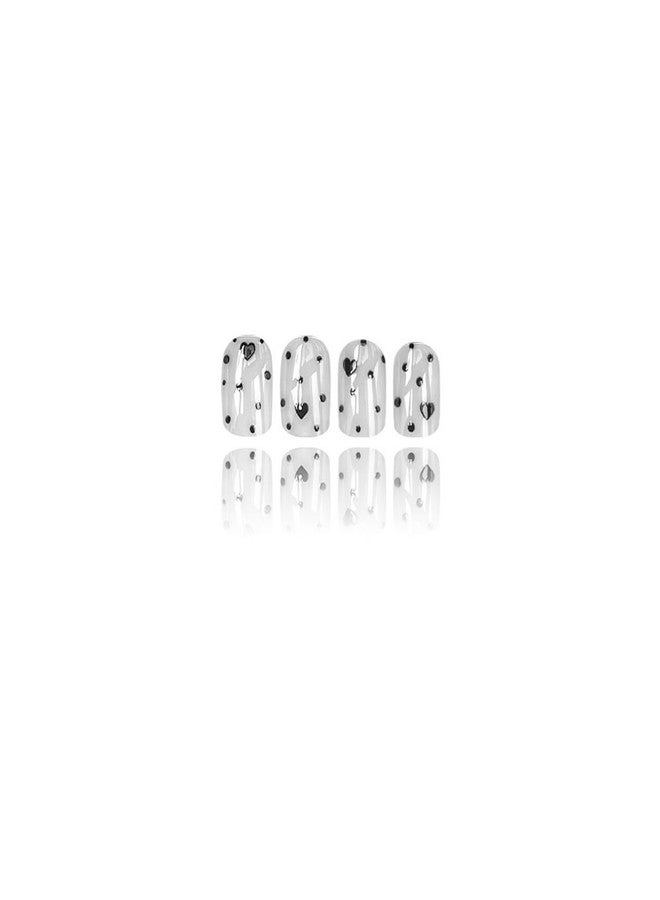 GRITOSE Valentine's Day Press on Nail Short Square Fake Nails with Polka Dot Heart designs White Black False Nails Glossy Full Cover Acrylic Press ones Reusable Glue on Nails for Women Girls Manicure24pcs - Image 5