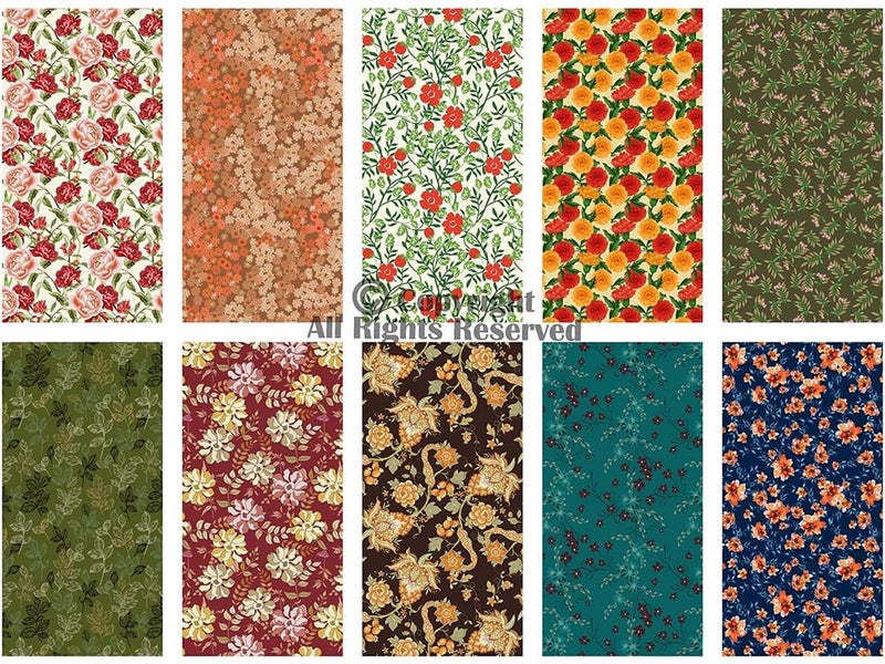 Craftido -25 Options- 100% Cotton Quilting Fabric Bundles 10pcs Fat Quarters 18â€x21â€-Medium Weight 5.2 oz- Soft Cotton for Quilting, Sewing Project, Patchwork, DIY Crafts - Retro Style - Image 2