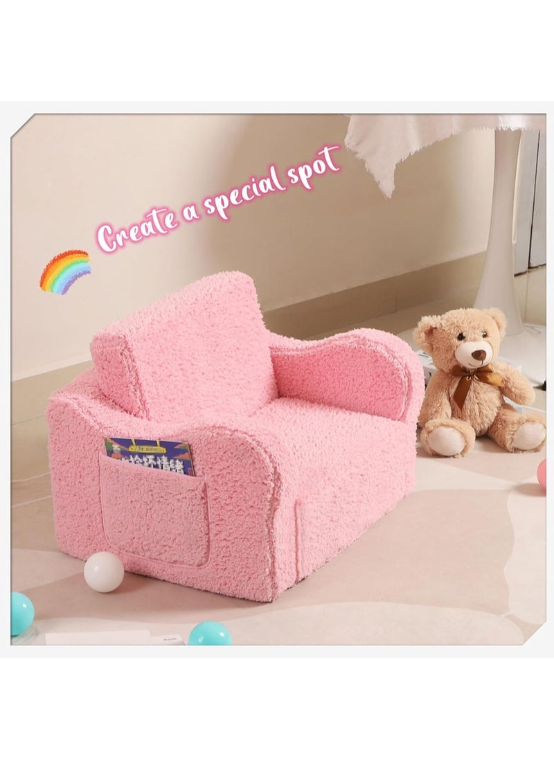 L&E Kids Couch for Toddler, 2-in-1 Toddler Soft Couch - Kids Chairs Convertible Sofa to Lounger, Easily Folds Out Into a Soft Baby Couch for Napping - Modern Fold(Pink)  - Image 5